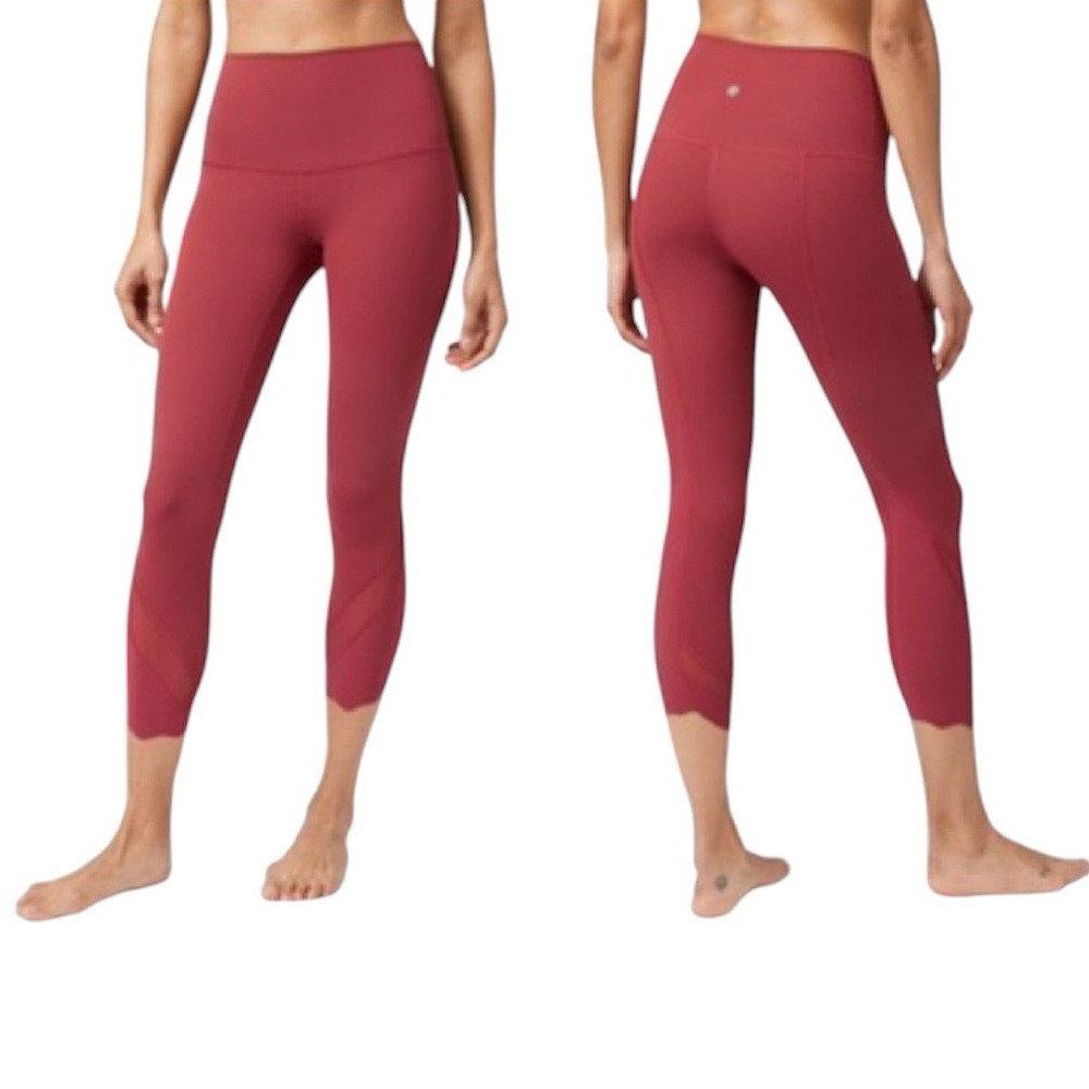 Lululemon NEW Wunder Under Crop High Rise Roll Down Scallop Mesh Pant Leggings 4